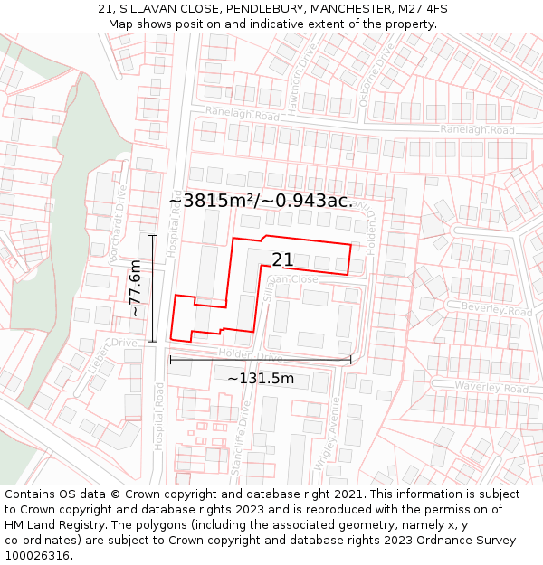 21, SILLAVAN CLOSE, PENDLEBURY, MANCHESTER, M27 4FS: Plot and title map