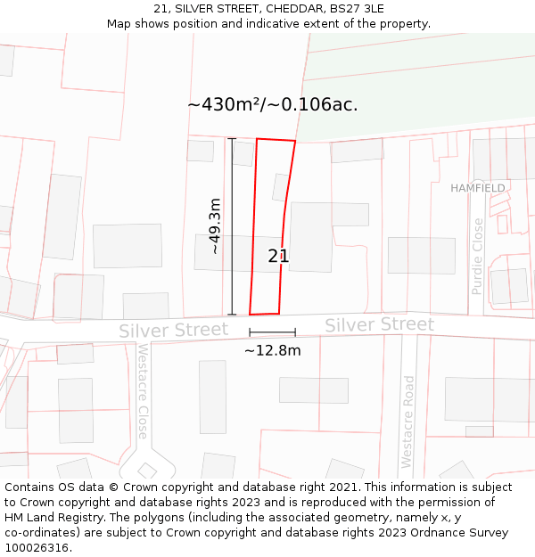 21, SILVER STREET, CHEDDAR, BS27 3LE: Plot and title map