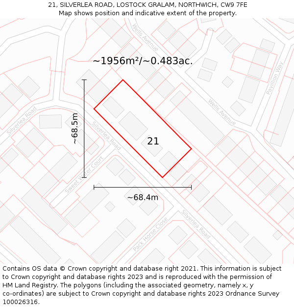 21, SILVERLEA ROAD, LOSTOCK GRALAM, NORTHWICH, CW9 7FE: Plot and title map