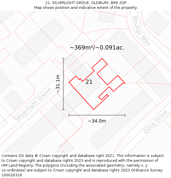 21, SILVERLIGHT GROVE, OLDBURY, B69 2GP: Plot and title map
