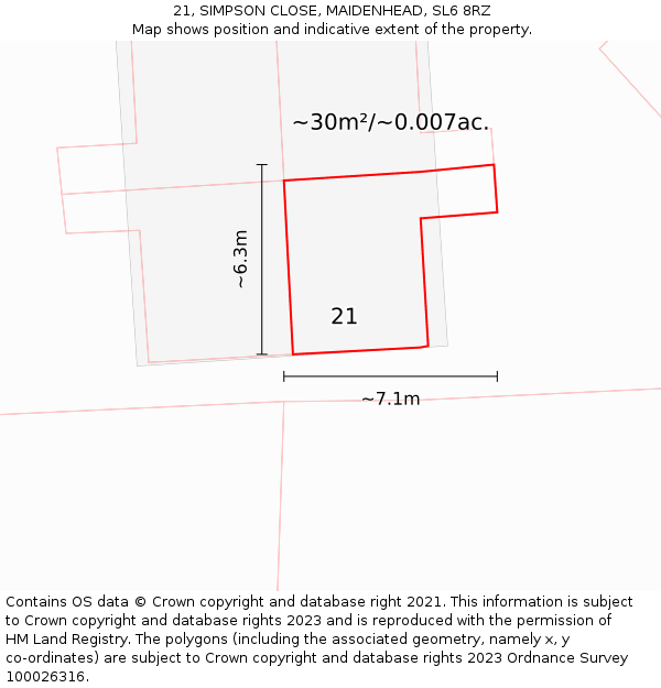 21, SIMPSON CLOSE, MAIDENHEAD, SL6 8RZ: Plot and title map