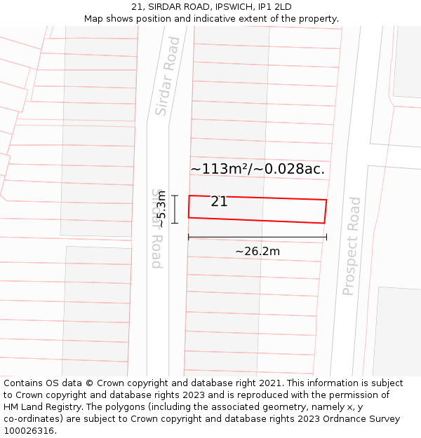 21, SIRDAR ROAD, IPSWICH, IP1 2LD: Plot and title map