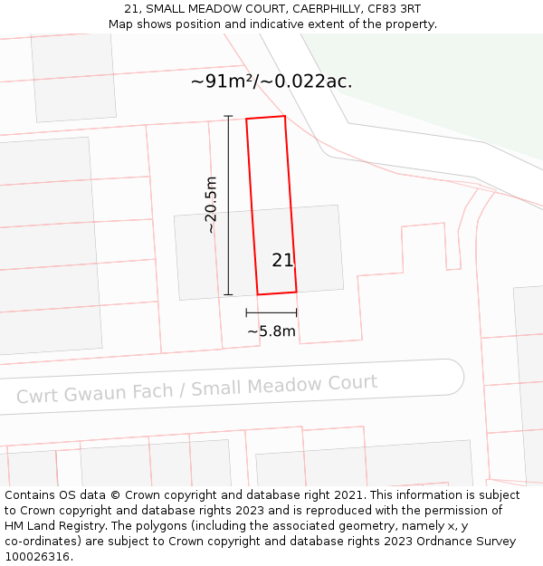 21, SMALL MEADOW COURT, CAERPHILLY, CF83 3RT: Plot and title map
