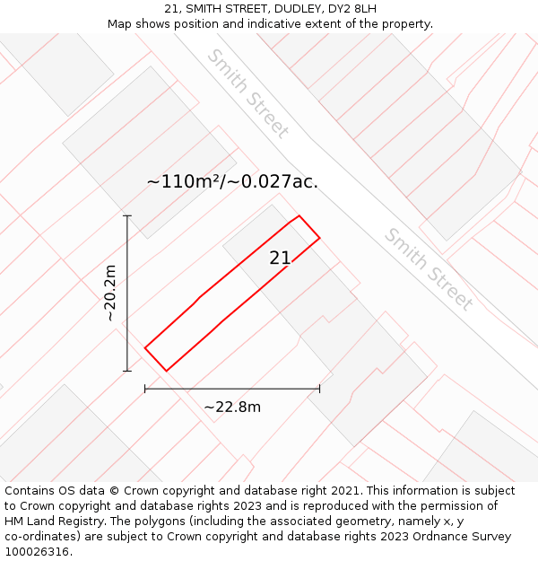 21, SMITH STREET, DUDLEY, DY2 8LH: Plot and title map