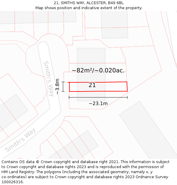 21, SMITHS WAY, ALCESTER, B49 6BL: Plot and title map
