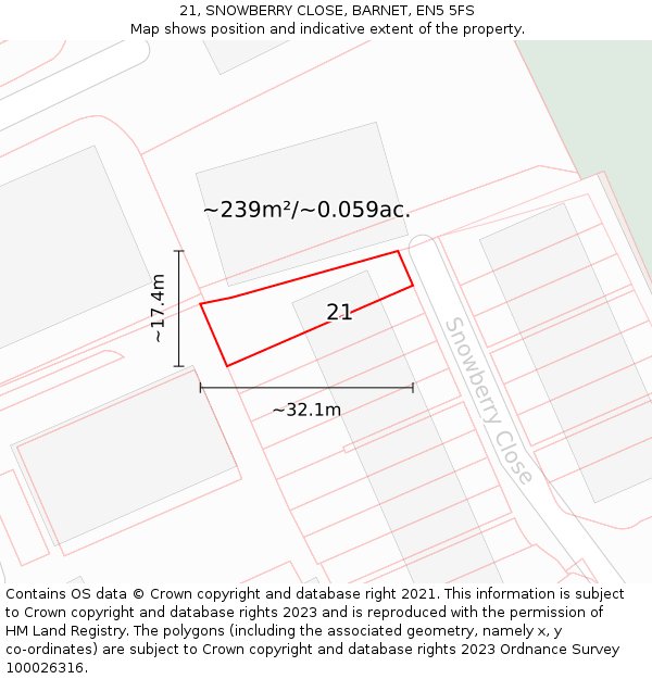 21, SNOWBERRY CLOSE, BARNET, EN5 5FS: Plot and title map
