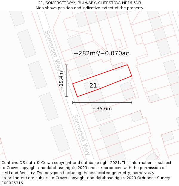 21, SOMERSET WAY, BULWARK, CHEPSTOW, NP16 5NR: Plot and title map