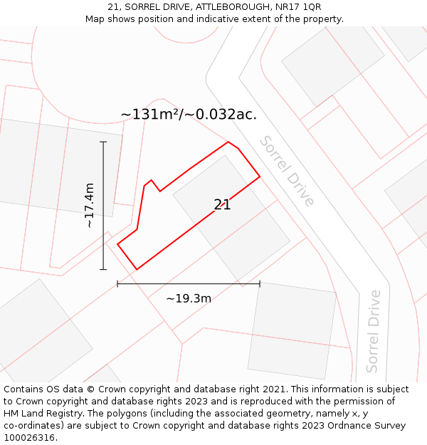 21, SORREL DRIVE, ATTLEBOROUGH, NR17 1QR: Plot and title map