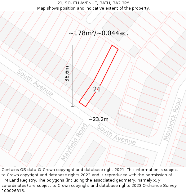 21, SOUTH AVENUE, BATH, BA2 3PY: Plot and title map