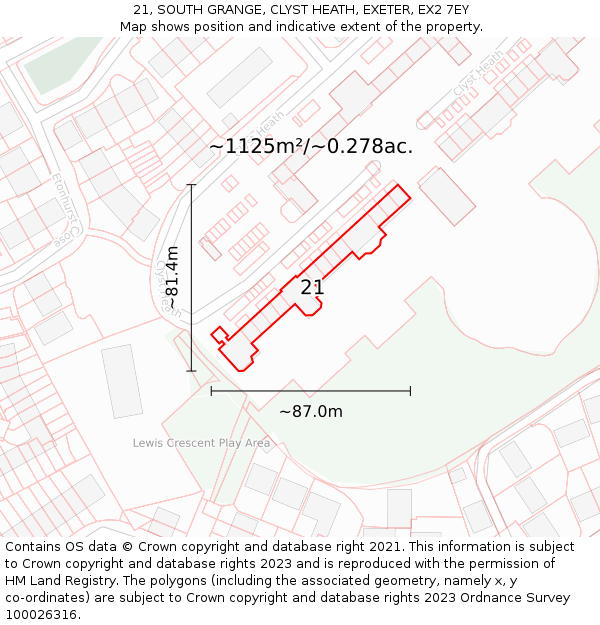 21, SOUTH GRANGE, CLYST HEATH, EXETER, EX2 7EY: Plot and title map