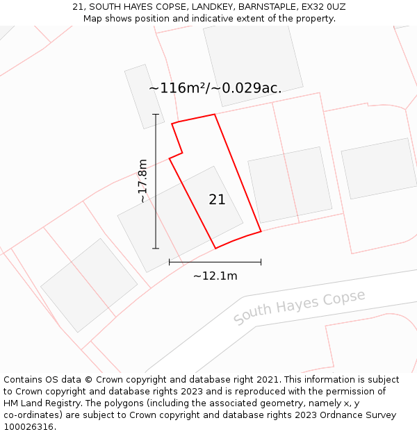 21, SOUTH HAYES COPSE, LANDKEY, BARNSTAPLE, EX32 0UZ: Plot and title map
