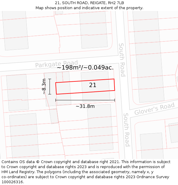 21, SOUTH ROAD, REIGATE, RH2 7LB: Plot and title map