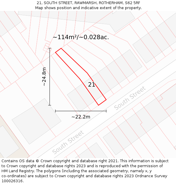 21, SOUTH STREET, RAWMARSH, ROTHERHAM, S62 5RF: Plot and title map