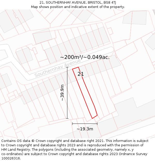 21, SOUTHERNHAY AVENUE, BRISTOL, BS8 4TJ: Plot and title map