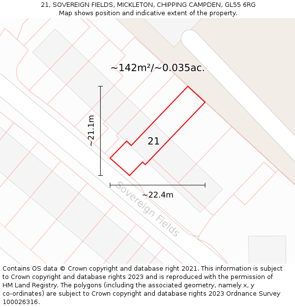 21, SOVEREIGN FIELDS, MICKLETON, CHIPPING CAMPDEN, GL55 6RG: Plot and title map