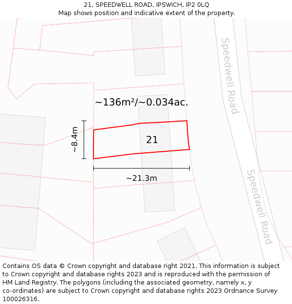 21, SPEEDWELL ROAD, IPSWICH, IP2 0LQ: Plot and title map