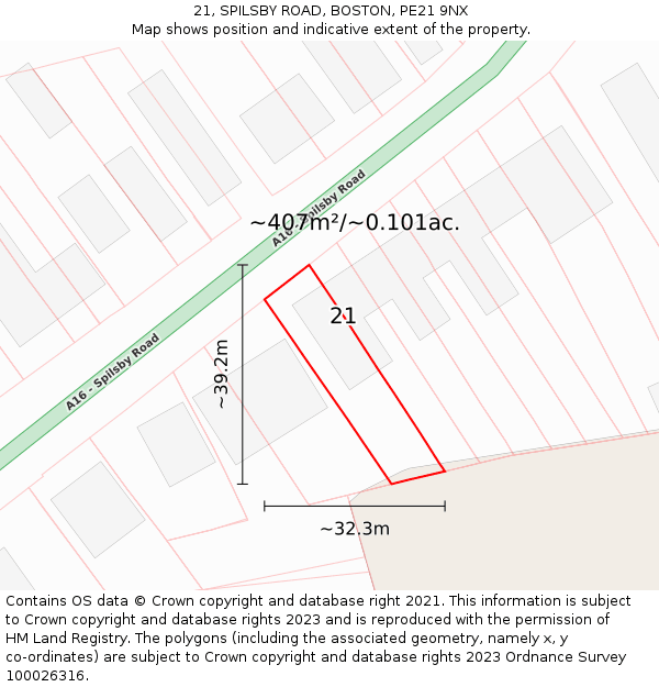 21, SPILSBY ROAD, BOSTON, PE21 9NX: Plot and title map