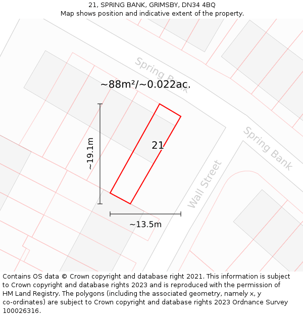 21, SPRING BANK, GRIMSBY, DN34 4BQ: Plot and title map