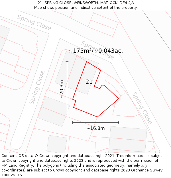 21, SPRING CLOSE, WIRKSWORTH, MATLOCK, DE4 4JA: Plot and title map