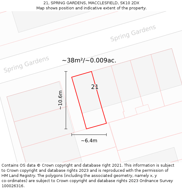 21, SPRING GARDENS, MACCLESFIELD, SK10 2DX: Plot and title map