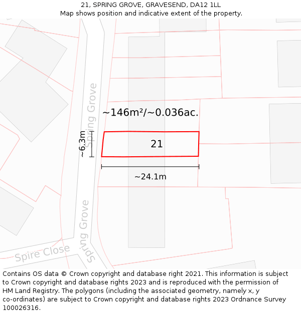 21, SPRING GROVE, GRAVESEND, DA12 1LL: Plot and title map