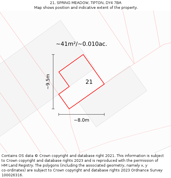 21, SPRING MEADOW, TIPTON, DY4 7BA: Plot and title map