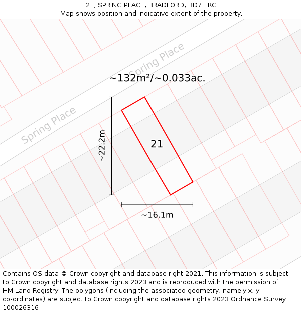 21, SPRING PLACE, BRADFORD, BD7 1RG: Plot and title map