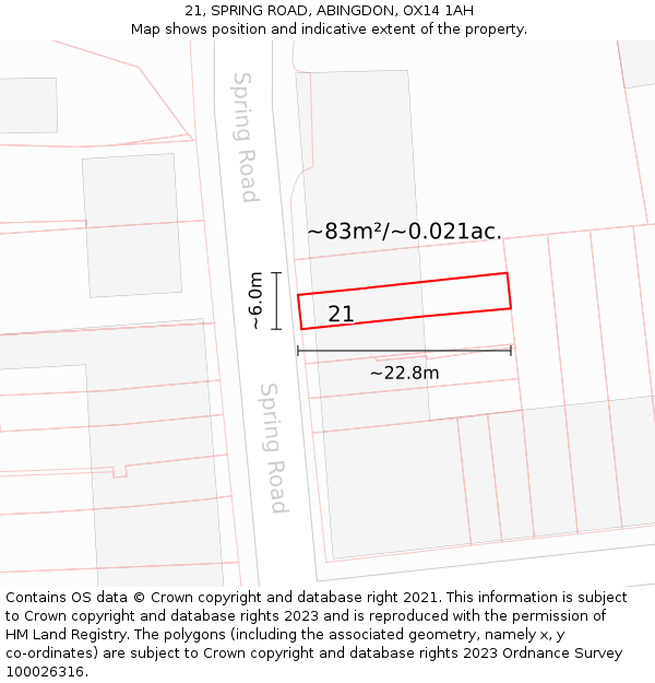 21, SPRING ROAD, ABINGDON, OX14 1AH: Plot and title map
