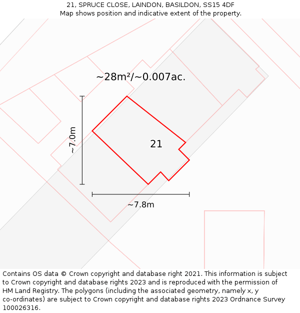 21, SPRUCE CLOSE, LAINDON, BASILDON, SS15 4DF: Plot and title map