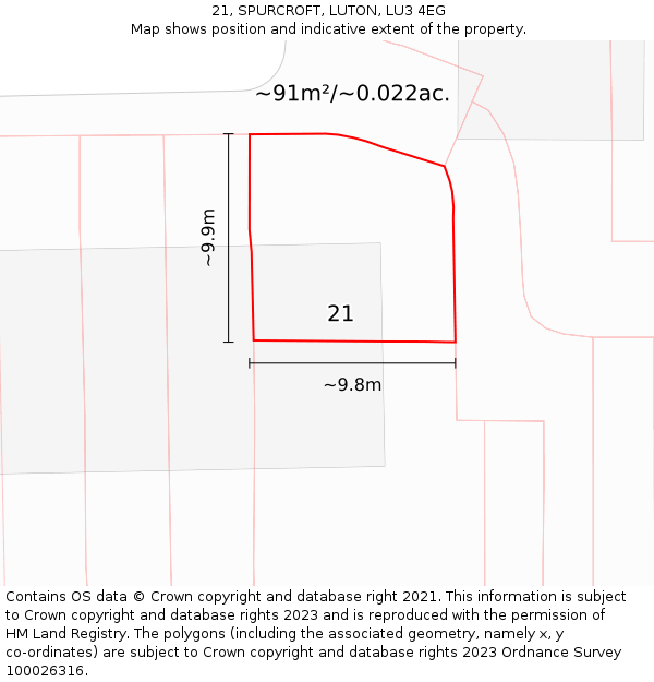21, SPURCROFT, LUTON, LU3 4EG: Plot and title map