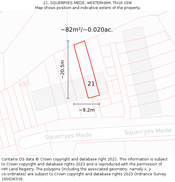 21, SQUERRYES MEDE, WESTERHAM, TN16 1SW: Plot and title map