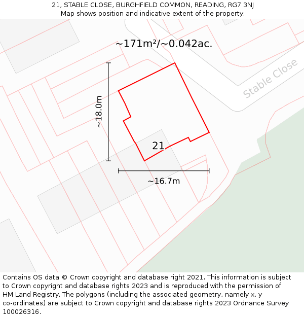 21, STABLE CLOSE, BURGHFIELD COMMON, READING, RG7 3NJ: Plot and title map