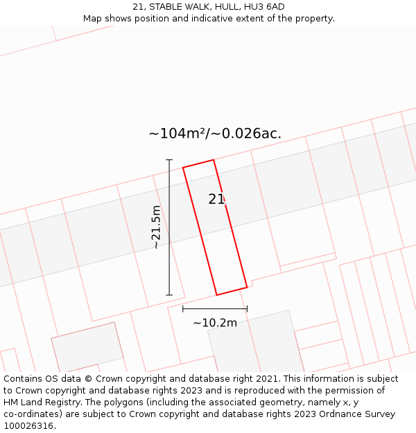 21, STABLE WALK, HULL, HU3 6AD: Plot and title map