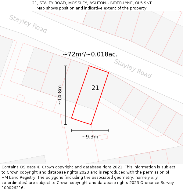 21, STALEY ROAD, MOSSLEY, ASHTON-UNDER-LYNE, OL5 9NT: Plot and title map