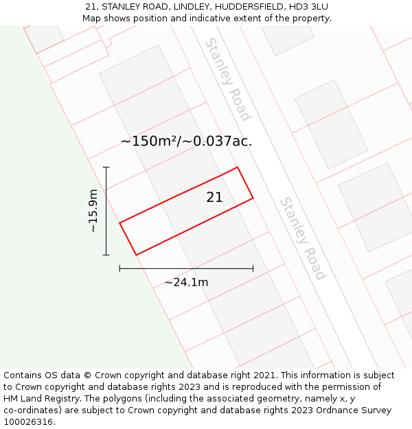 21, STANLEY ROAD, LINDLEY, HUDDERSFIELD, HD3 3LU: Plot and title map