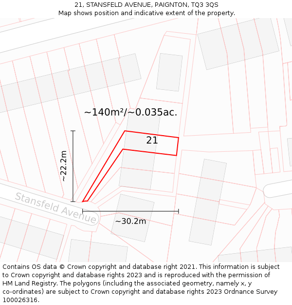 21, STANSFELD AVENUE, PAIGNTON, TQ3 3QS: Plot and title map