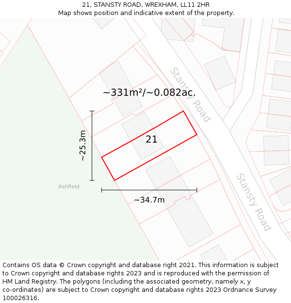 21, STANSTY ROAD, WREXHAM, LL11 2HR: Plot and title map
