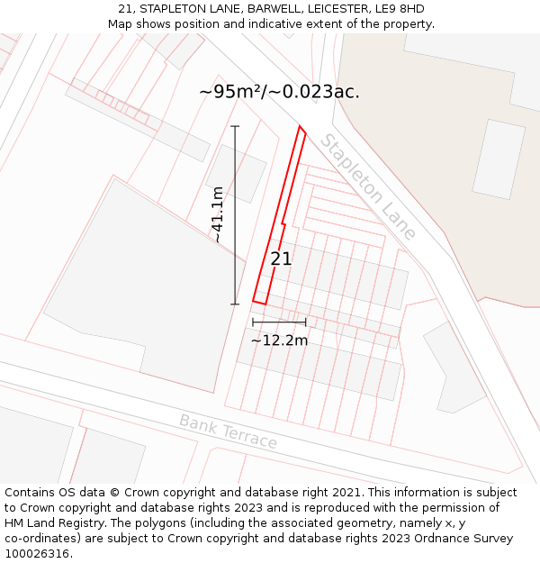 21, STAPLETON LANE, BARWELL, LEICESTER, LE9 8HD: Plot and title map