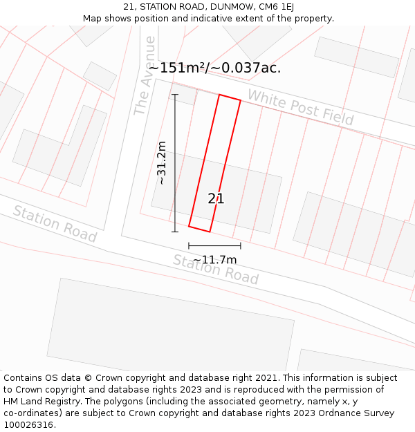 21, STATION ROAD, DUNMOW, CM6 1EJ: Plot and title map