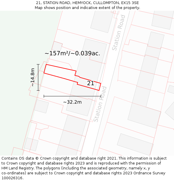 21, STATION ROAD, HEMYOCK, CULLOMPTON, EX15 3SE: Plot and title map
