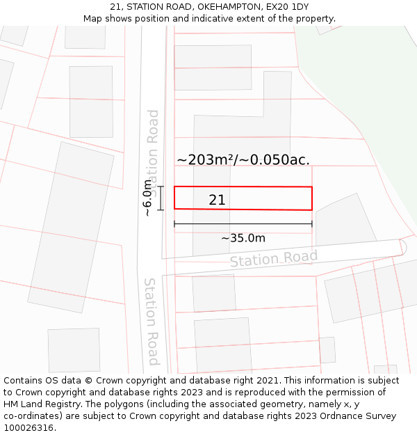 21, STATION ROAD, OKEHAMPTON, EX20 1DY: Plot and title map