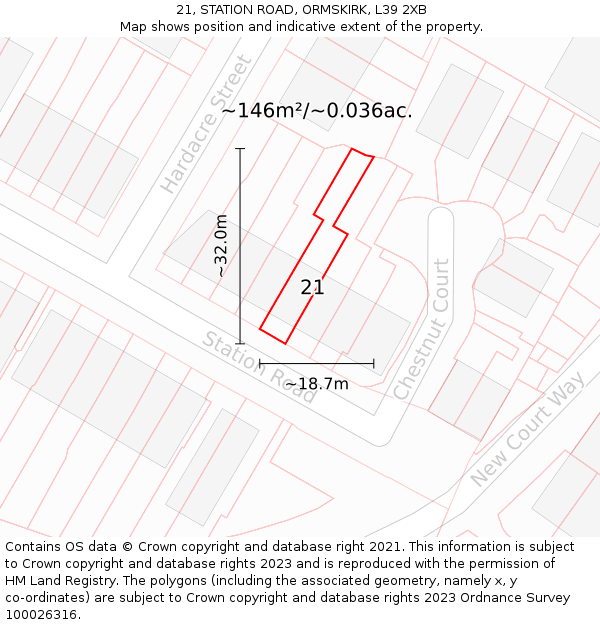 21, STATION ROAD, ORMSKIRK, L39 2XB: Plot and title map
