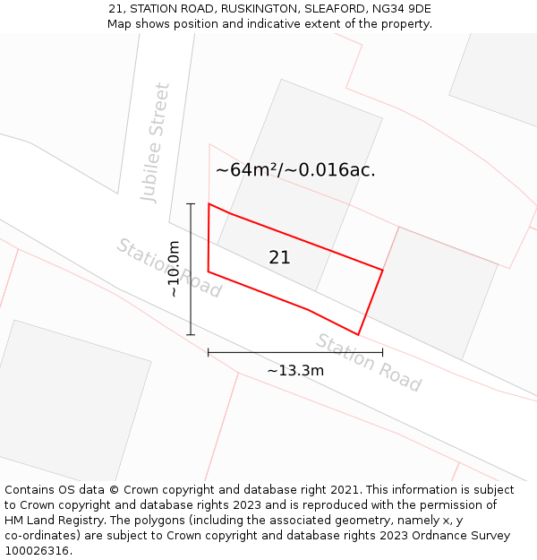 21, STATION ROAD, RUSKINGTON, SLEAFORD, NG34 9DE: Plot and title map