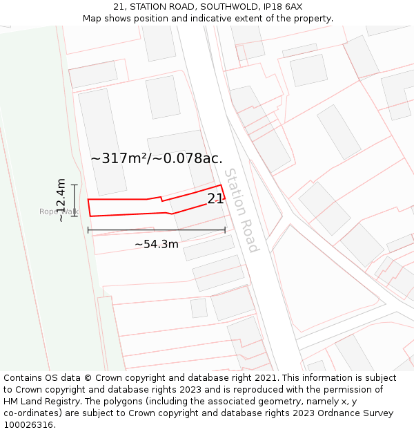 21, STATION ROAD, SOUTHWOLD, IP18 6AX: Plot and title map