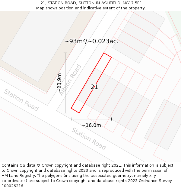21, STATION ROAD, SUTTON-IN-ASHFIELD, NG17 5FF: Plot and title map