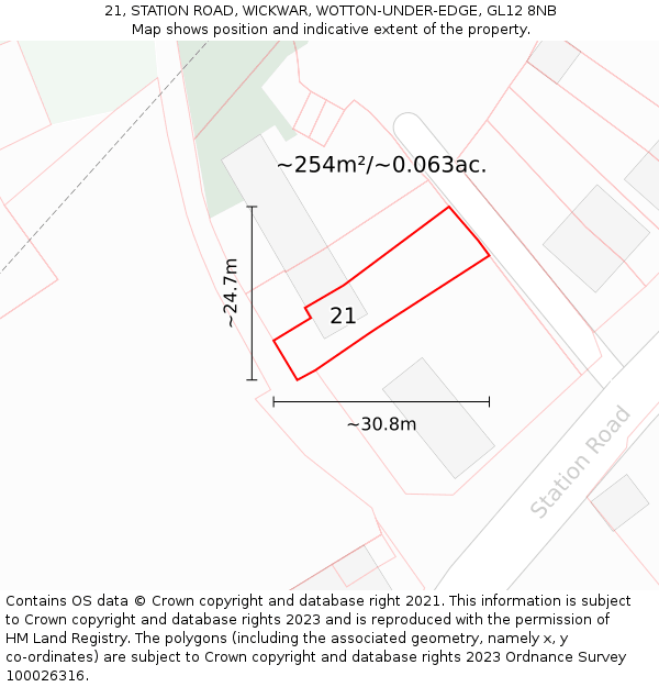 21, STATION ROAD, WICKWAR, WOTTON-UNDER-EDGE, GL12 8NB: Plot and title map