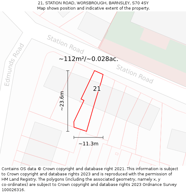 21, STATION ROAD, WORSBROUGH, BARNSLEY, S70 4SY: Plot and title map