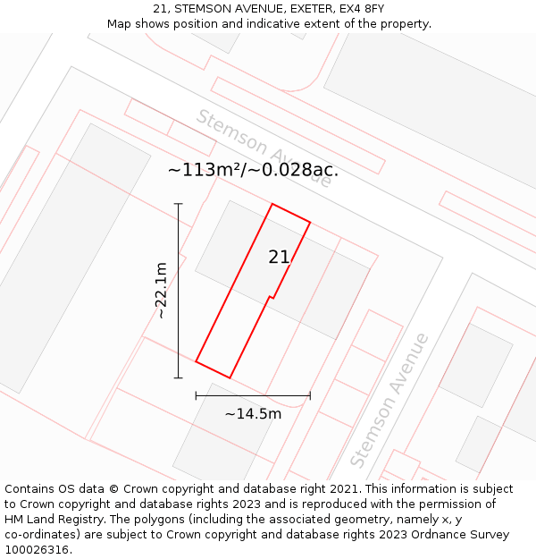 21, STEMSON AVENUE, EXETER, EX4 8FY: Plot and title map