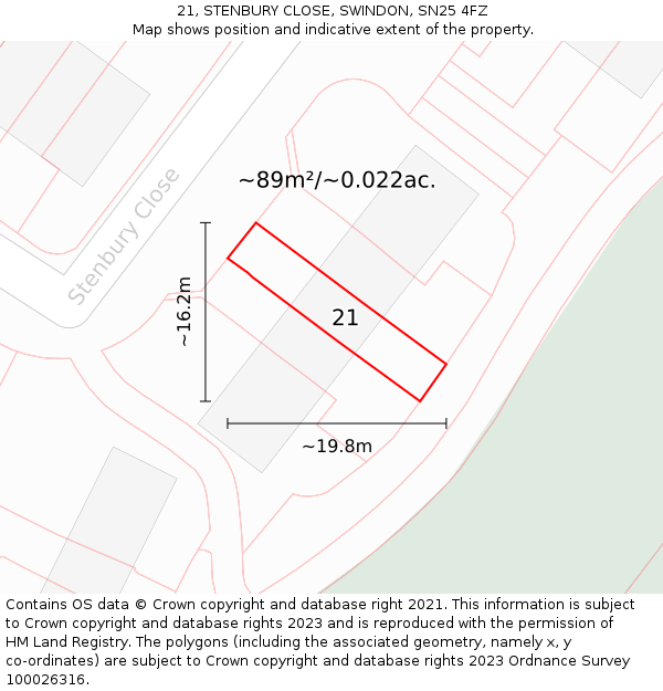 21, STENBURY CLOSE, SWINDON, SN25 4FZ: Plot and title map