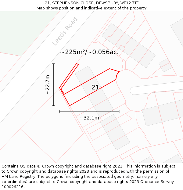 21, STEPHENSON CLOSE, DEWSBURY, WF12 7TF: Plot and title map